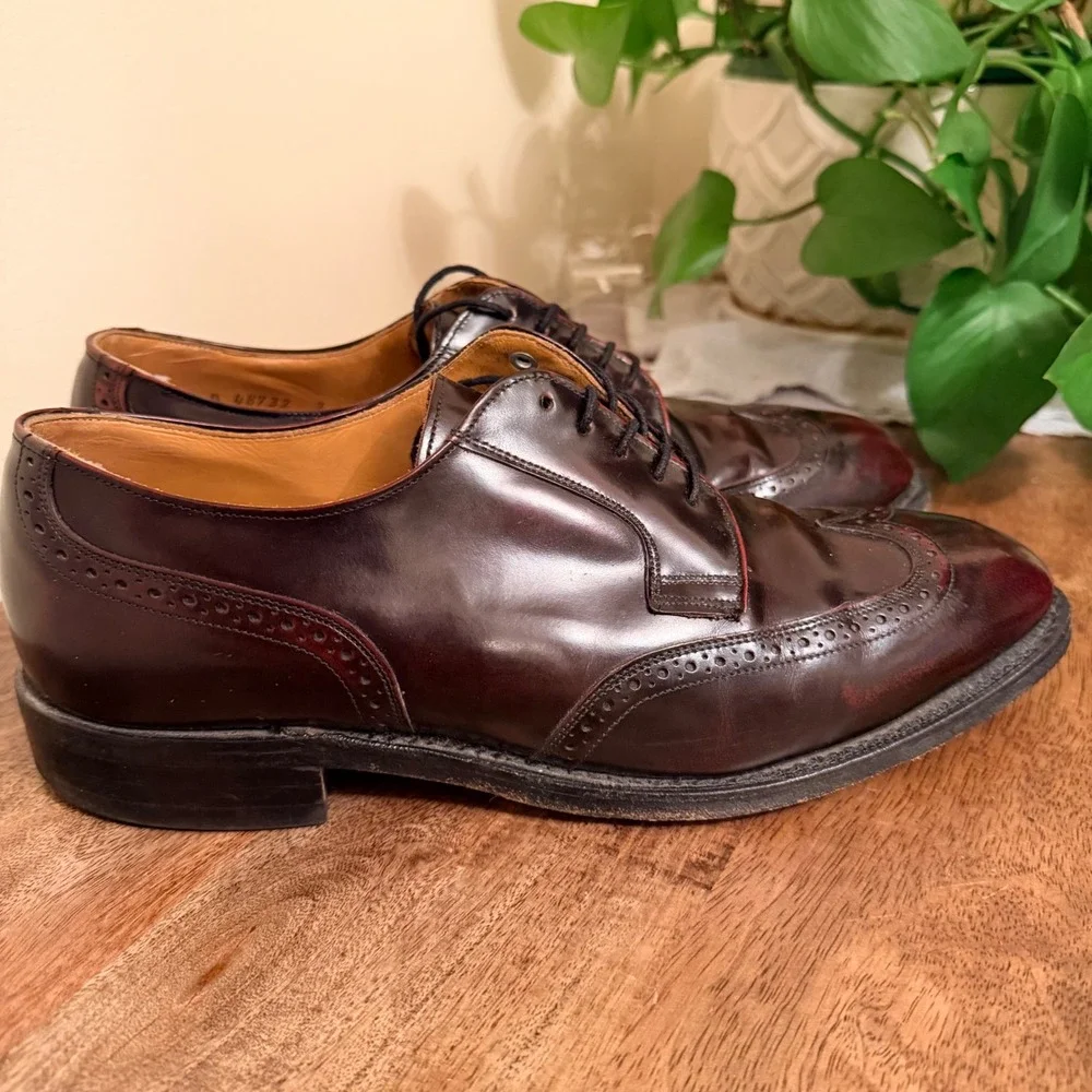 Johnston & Murphy Optima Mens 7.5D Burgundy Leather Wingtip Derby USA Old Money